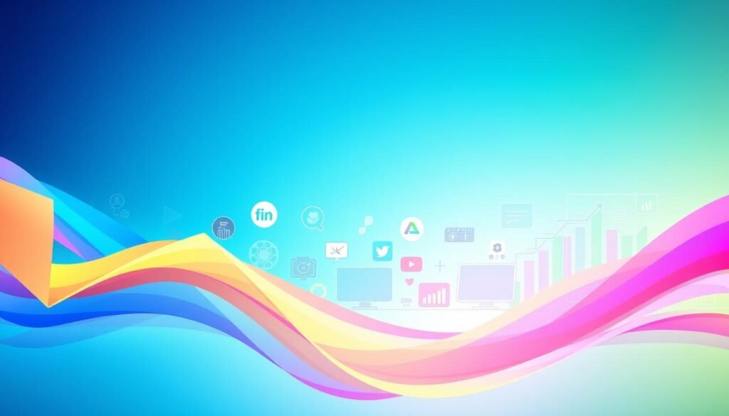 A vibrant, dynamic composition showcasing various types of motion graphics in modern media. In the foreground, a fluid animation of colorful geometric shapes moves gracefully, with smooth transitions and layers that create depth. The middle section features stylized icons representing digital content, like film reels, social media logos, and infographics, all animated in a cohesive flow. The background displays a subtle gradient of blue and green hues that evoke a sense of creativity and technology, softly blending with abstract representations of screens and digital landscapes. The lighting is bright and engaging, emphasizing the vibrancy of the motion, with a soft focus that accentuates the movement. The overall atmosphere is energetic and inspiring, ideal for illustrating the innovative world of motion graphics.